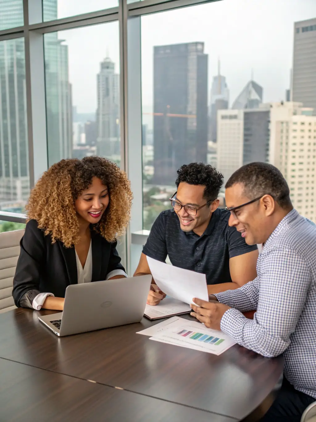 A diverse group of investors reviewing market trends and investment options.